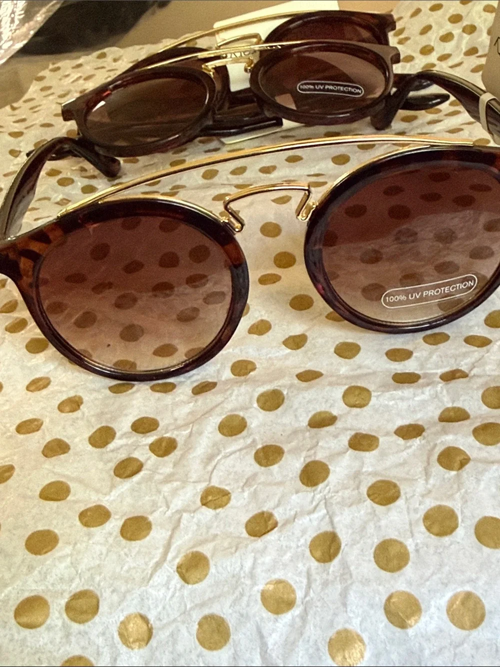 Sears Brown Round Women's Sunglasses with Gold Double Bridge